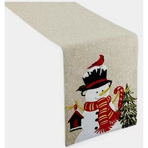 Embroidered Homewear Holiday Frosty Snowman Table Runner 14x70 Xmas Dining NEW